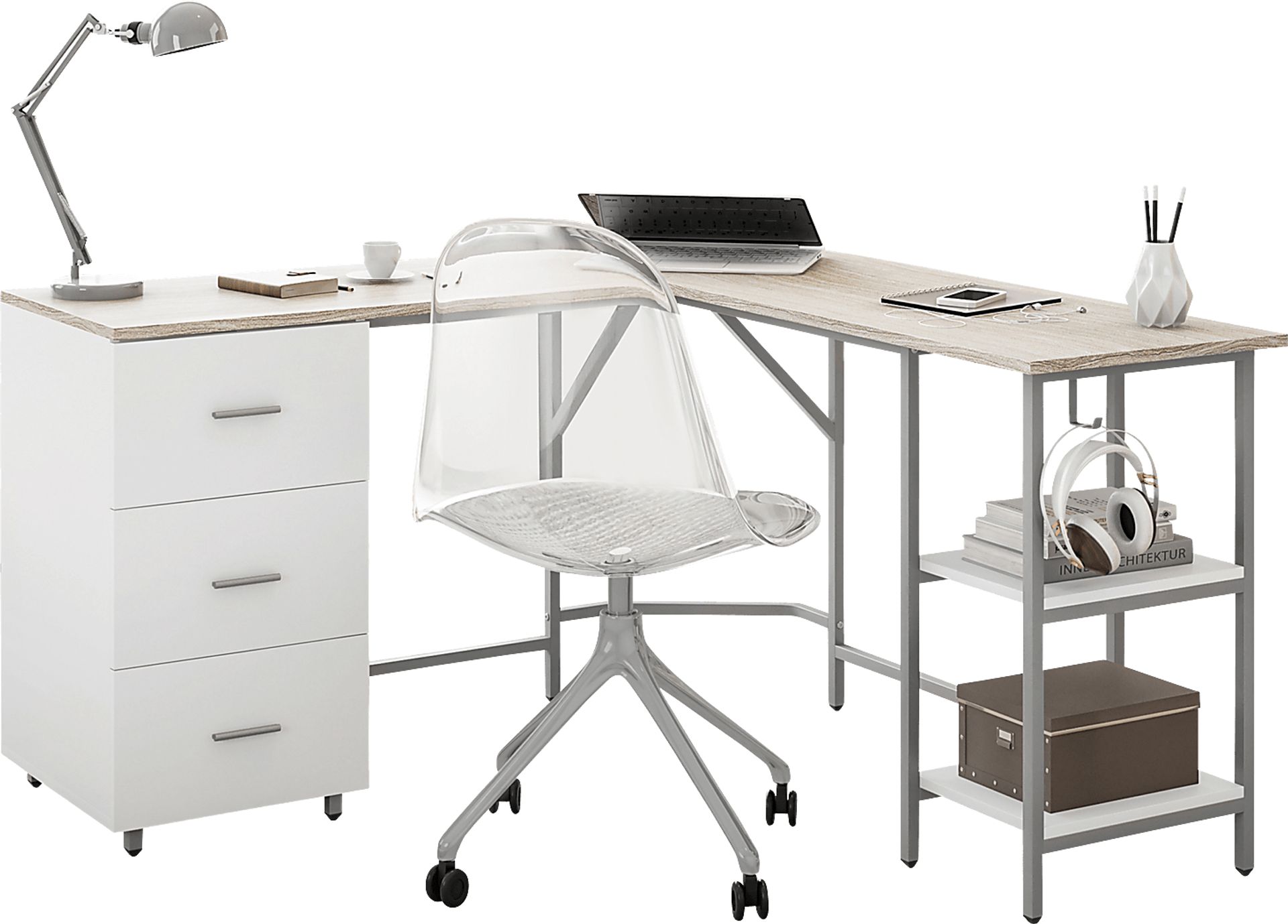 Milldes Beige L-Shaped Storage Desk - Image 1