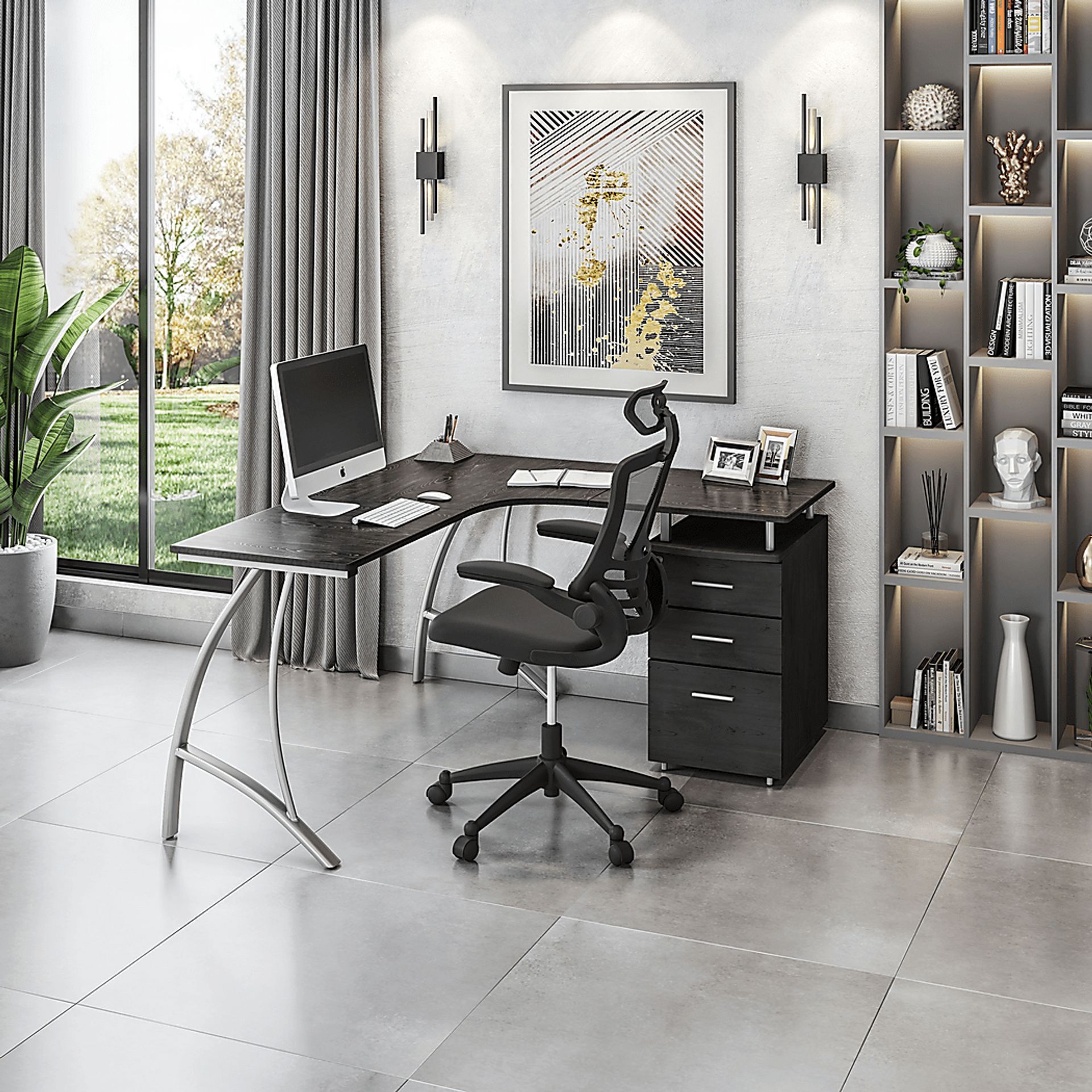 Minicier Brown L-Shaped Storage Desk - Image 2