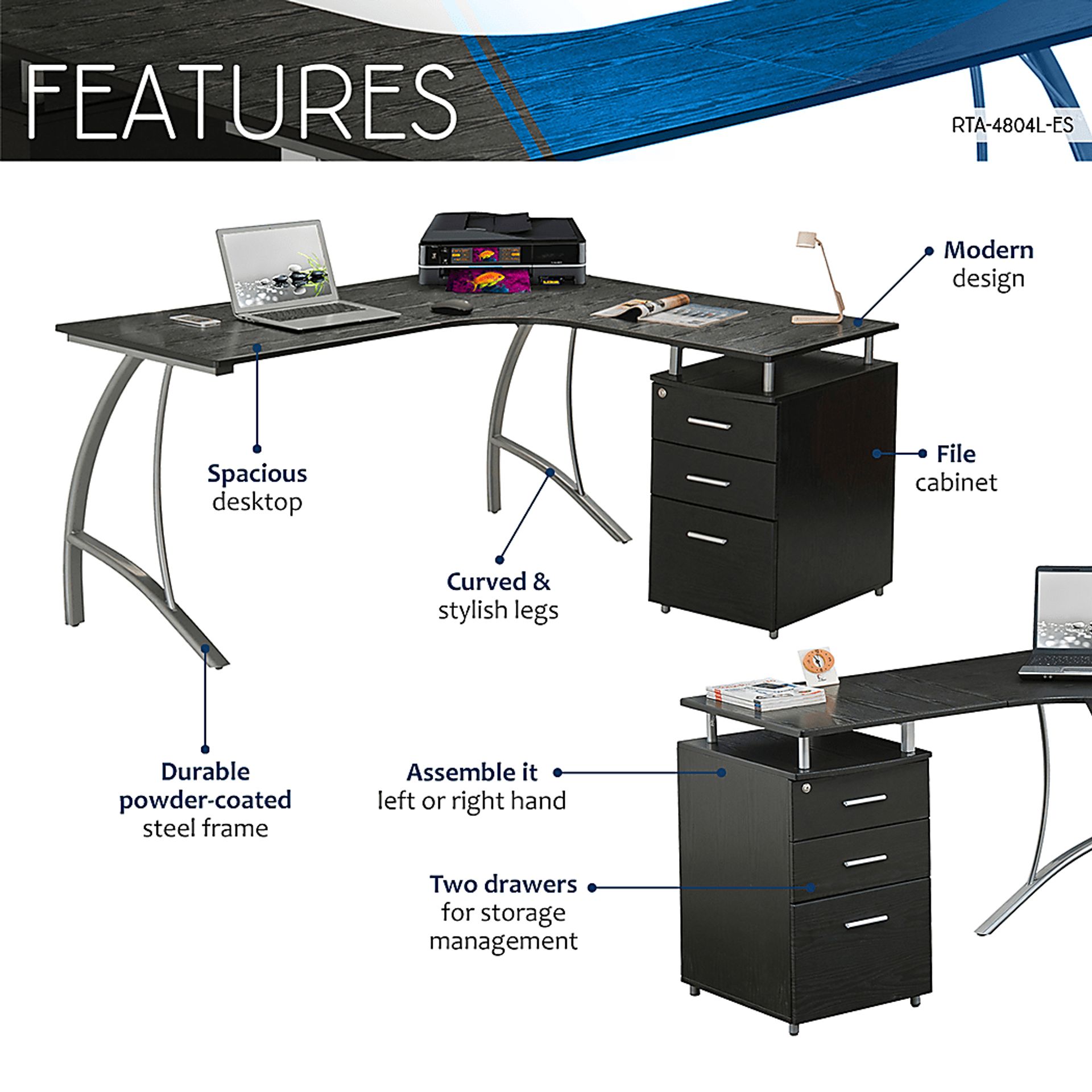 Minicier Brown L-Shaped Storage Desk - Image 3