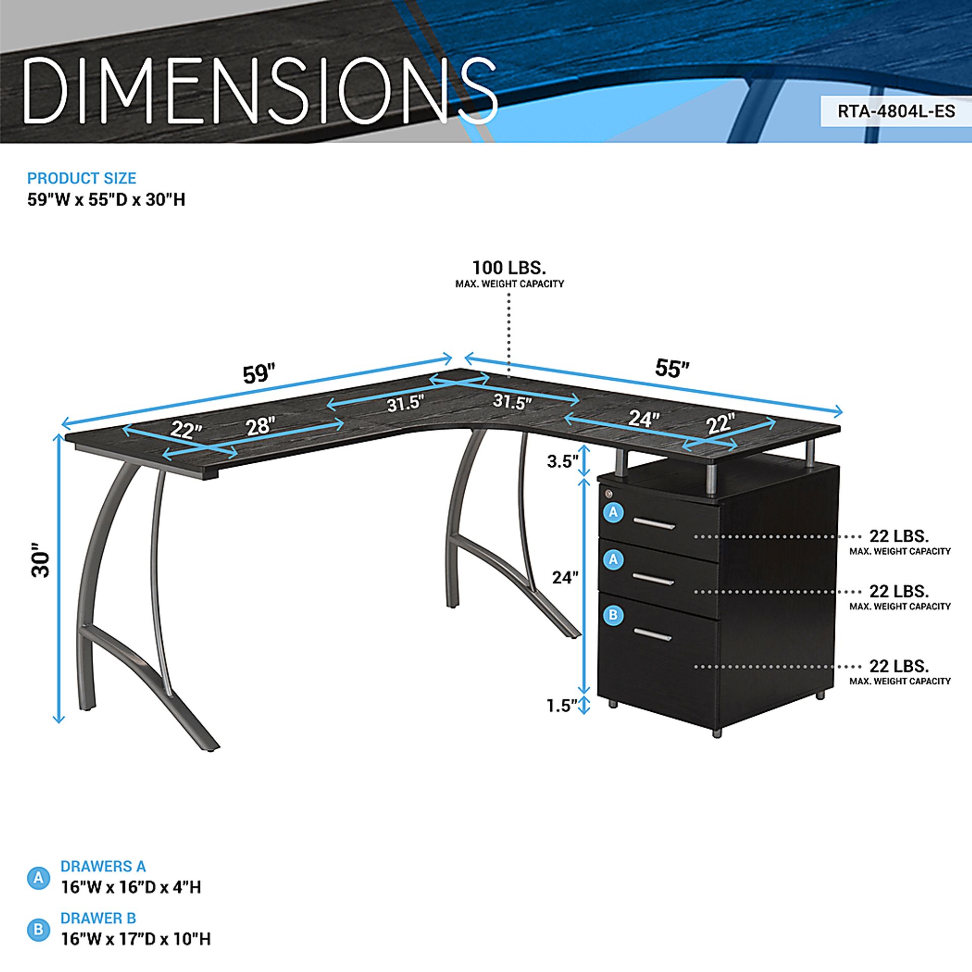 Minicier Brown L-Shaped Storage Desk - Image 4