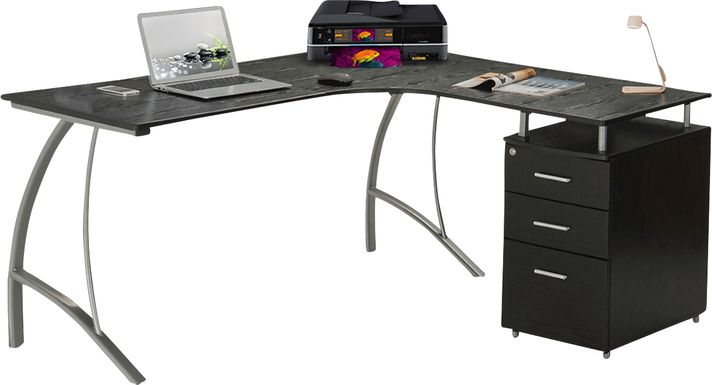 Portland L-Shaped 360 Degree Rotating Corner Computer Desk Black