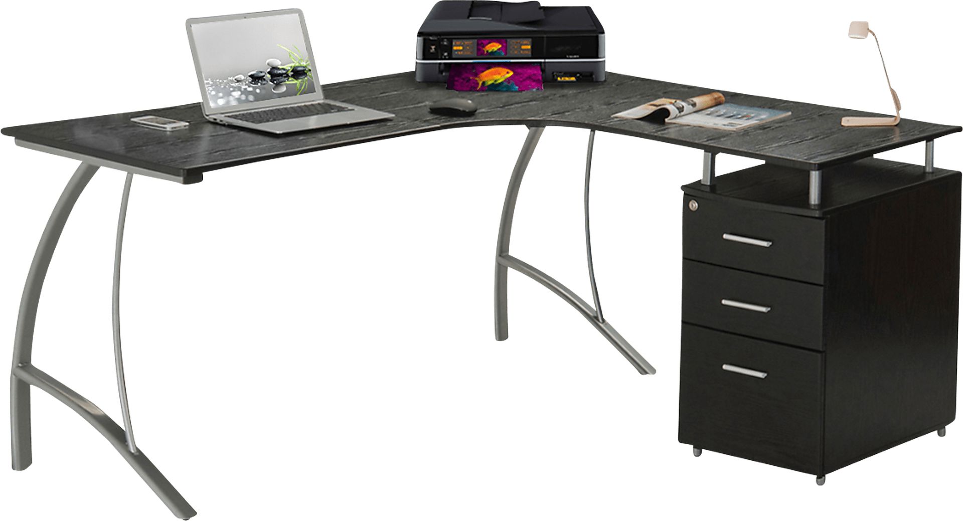 Minicier Brown L-Shaped Storage Desk - Image 1
