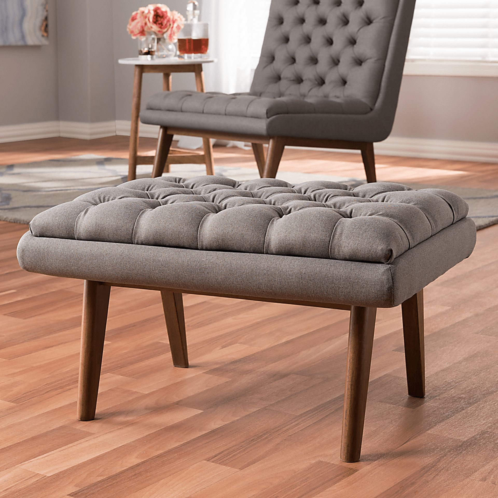 Minneha Gray Ottoman - Image 2
