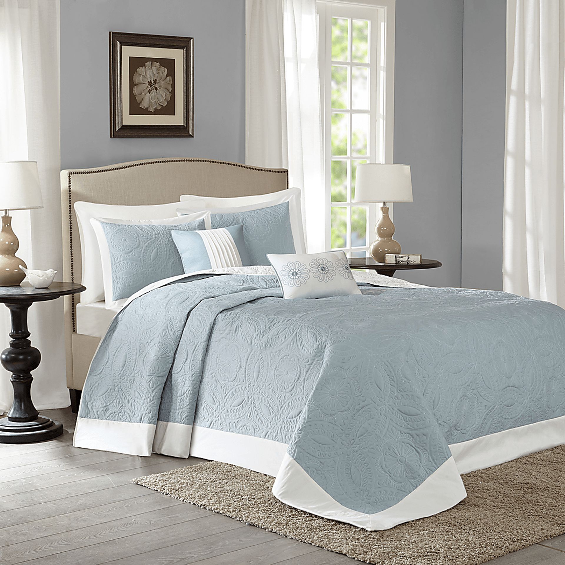 Miral Blue 5 Pc King Bed Sheet Set - Image 2