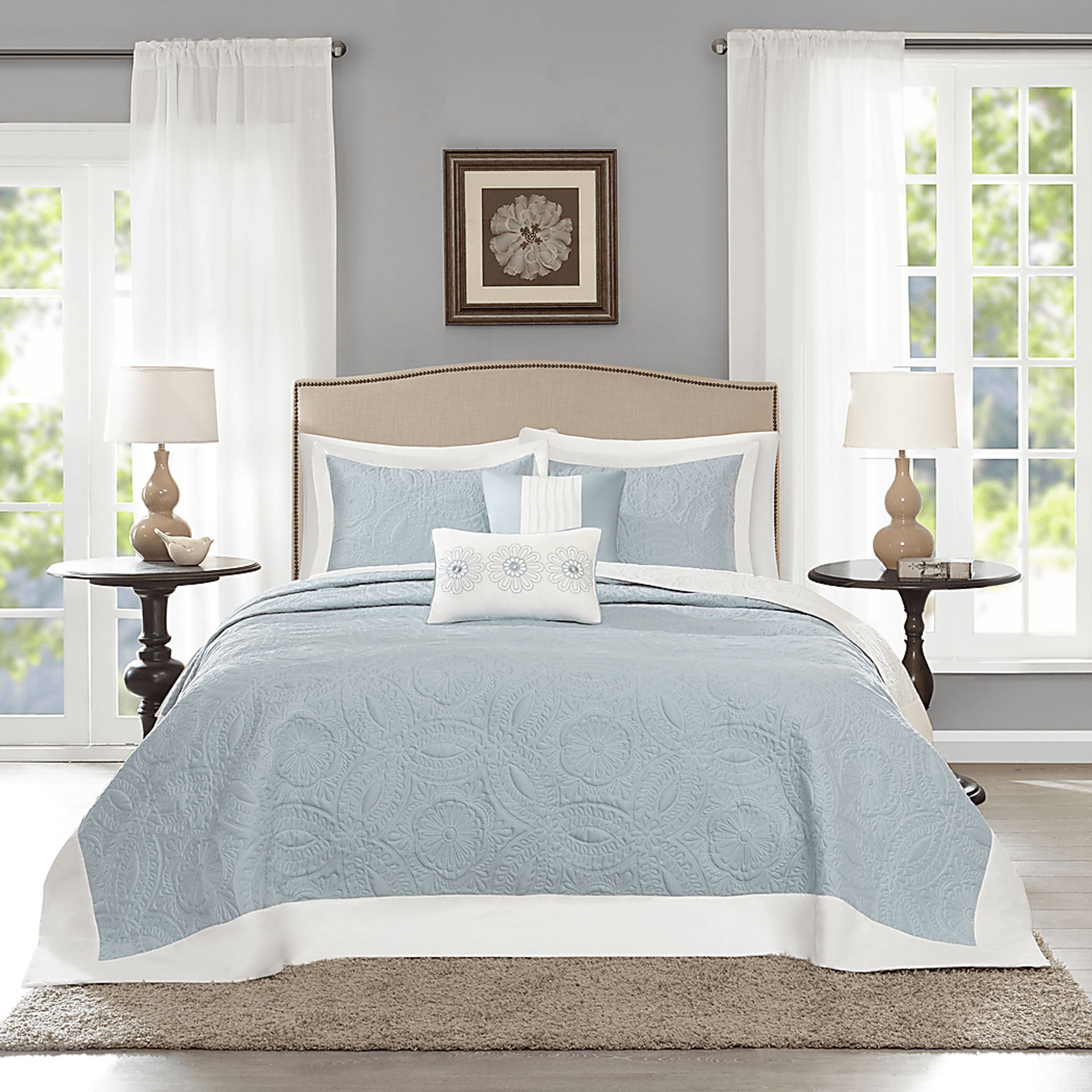 Miral Blue 5 Pc King Bed Sheet Set - Image 1