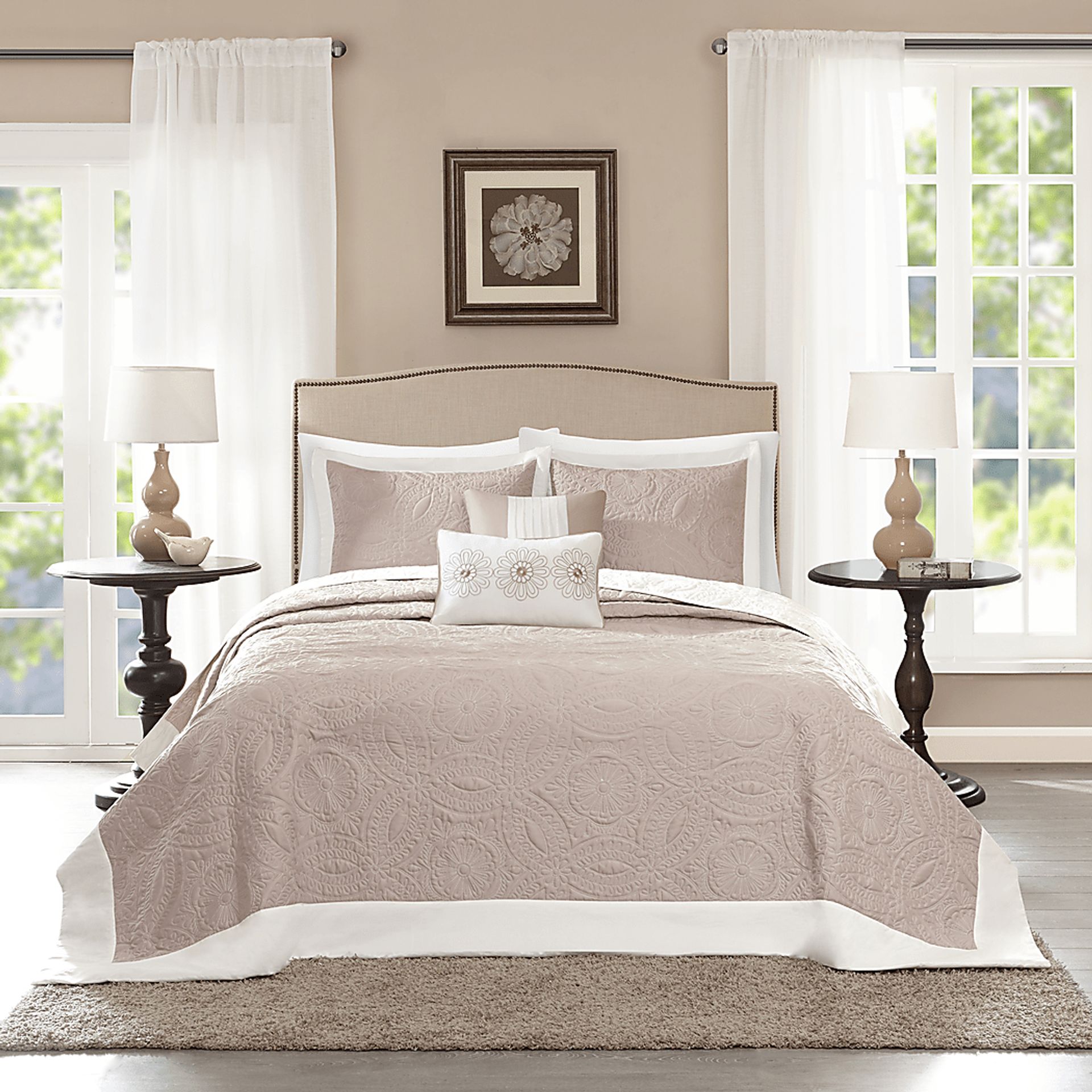 Miral Khaki 5 Pc Queen Bedspread Set - Image 1