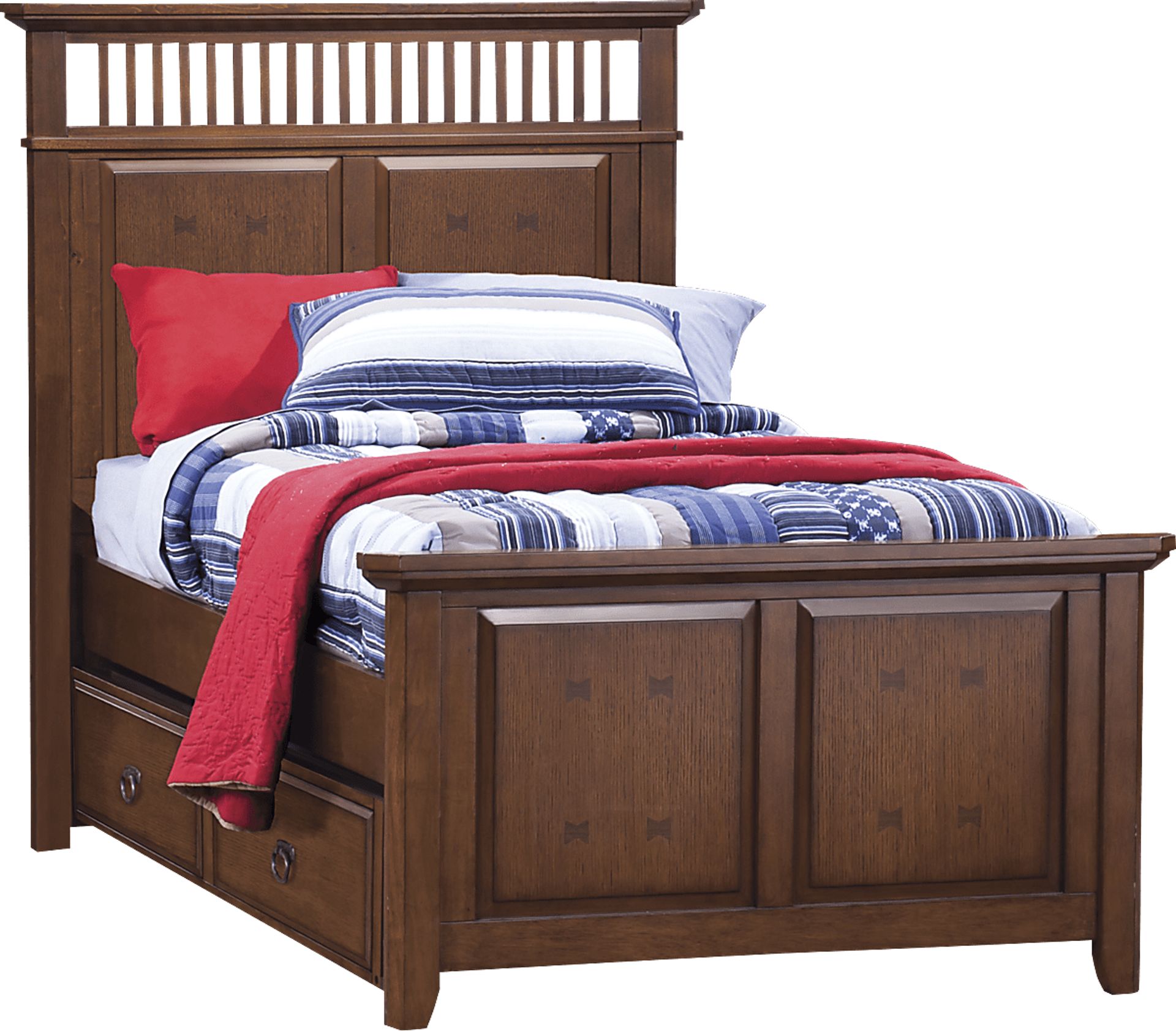 Mission Dark Oak 4 Pc Twin Panel Bed w/Trundle - Image 1