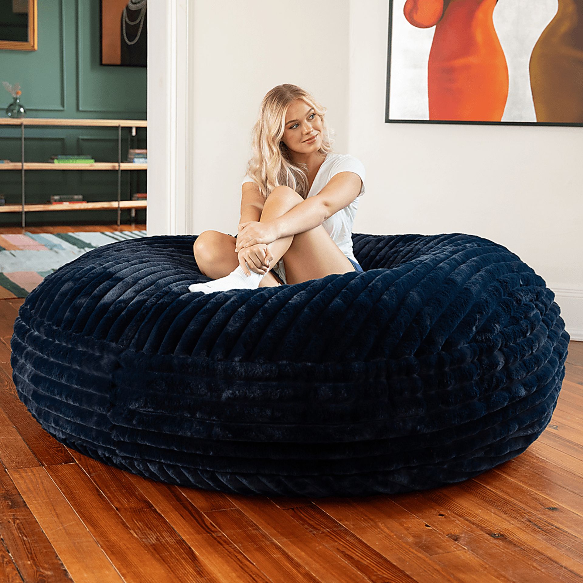 Mivio Blue Large Bean Bag Chair - Image 3