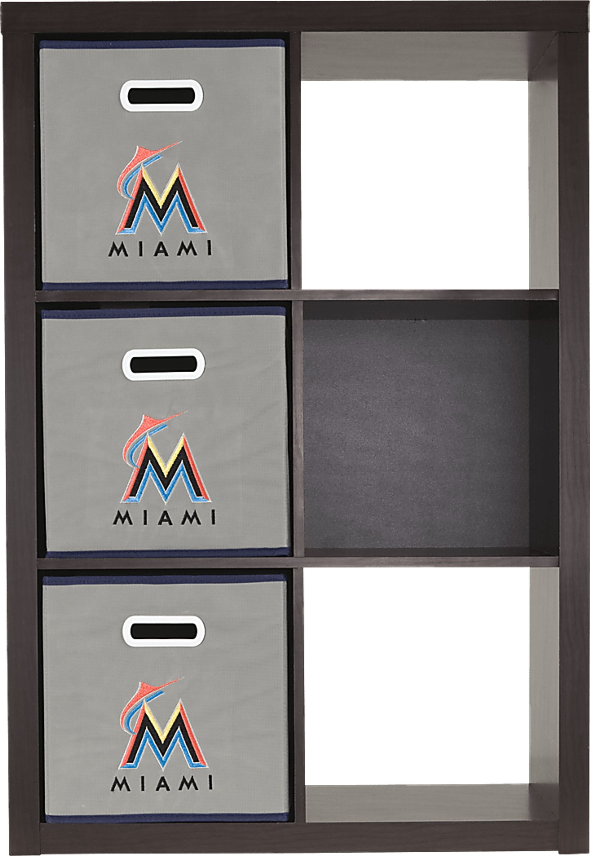 MLB CubeStore Miami Marlins Espresso 6 Cube Organizer with 3Storage Bins - Image 2