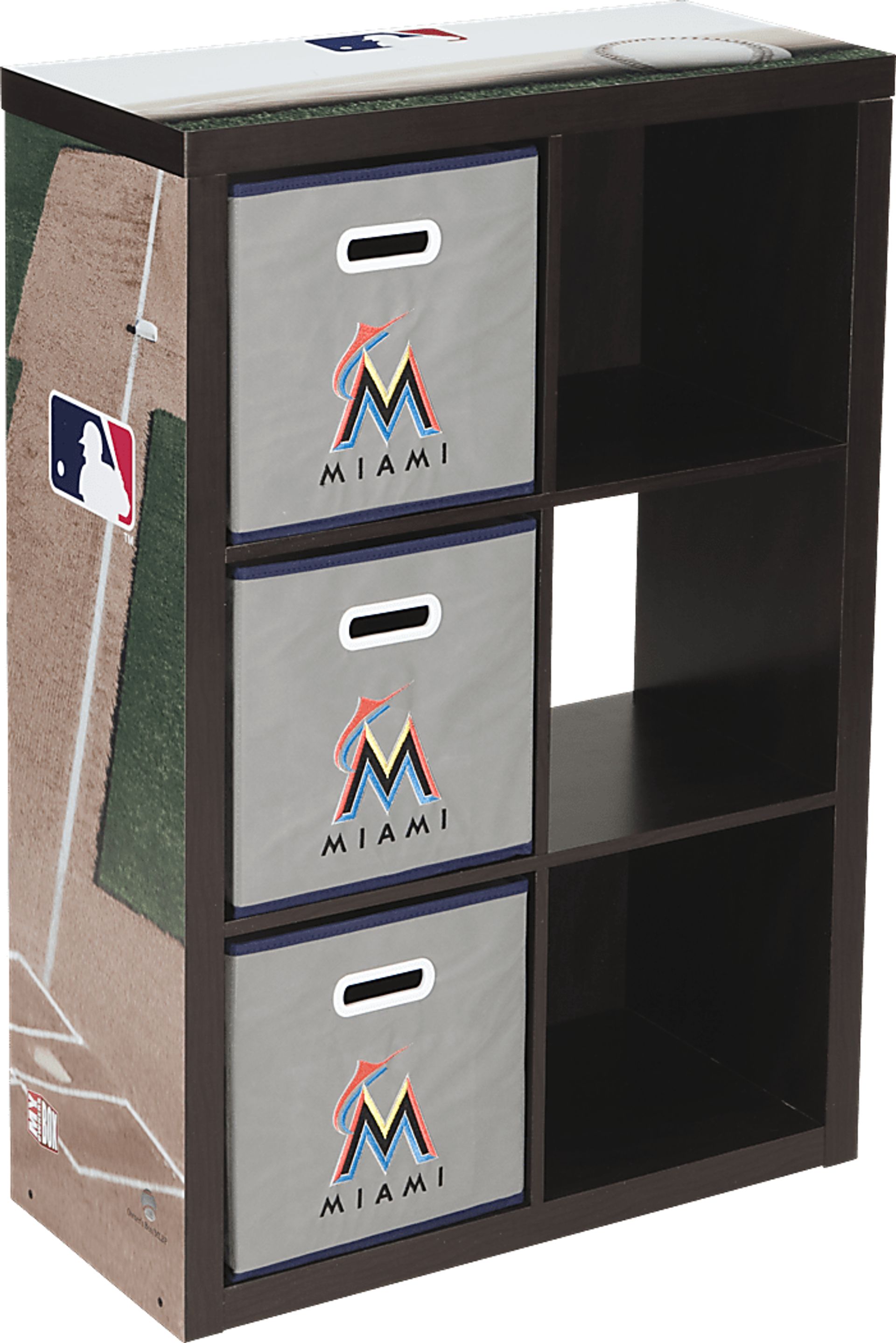 MLB CubeStore Miami Marlins Espresso 6 Cube Organizer with 3Storage Bins - Image 1