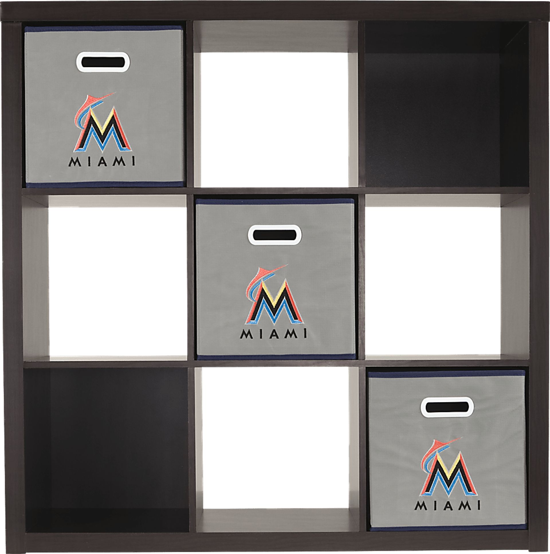 MLB CubeStore Miami Marlins Espresso 9 Cube Organizer with 3Storage Bins - Image 2