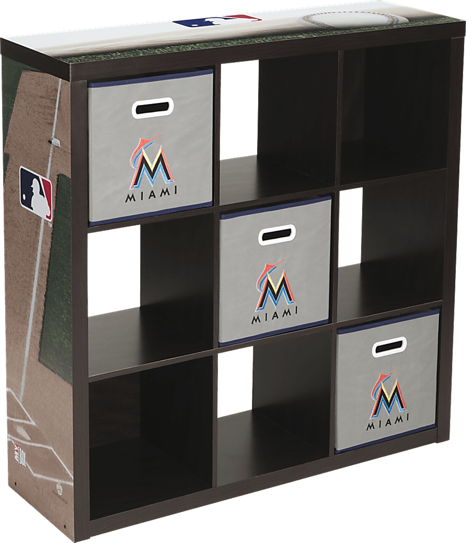 MLB CubeStore Miami Marlins Espresso 9 Cube Organizer with 3Storage Bins - Image 1