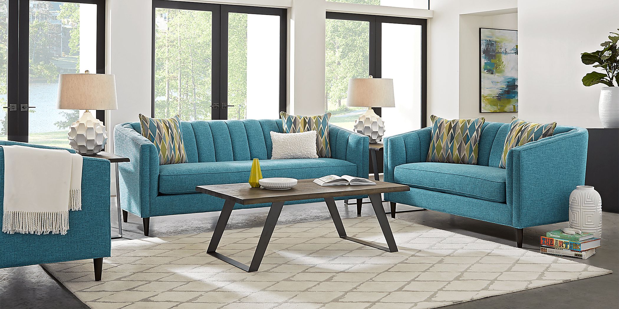 Aqua blue sofa set discount