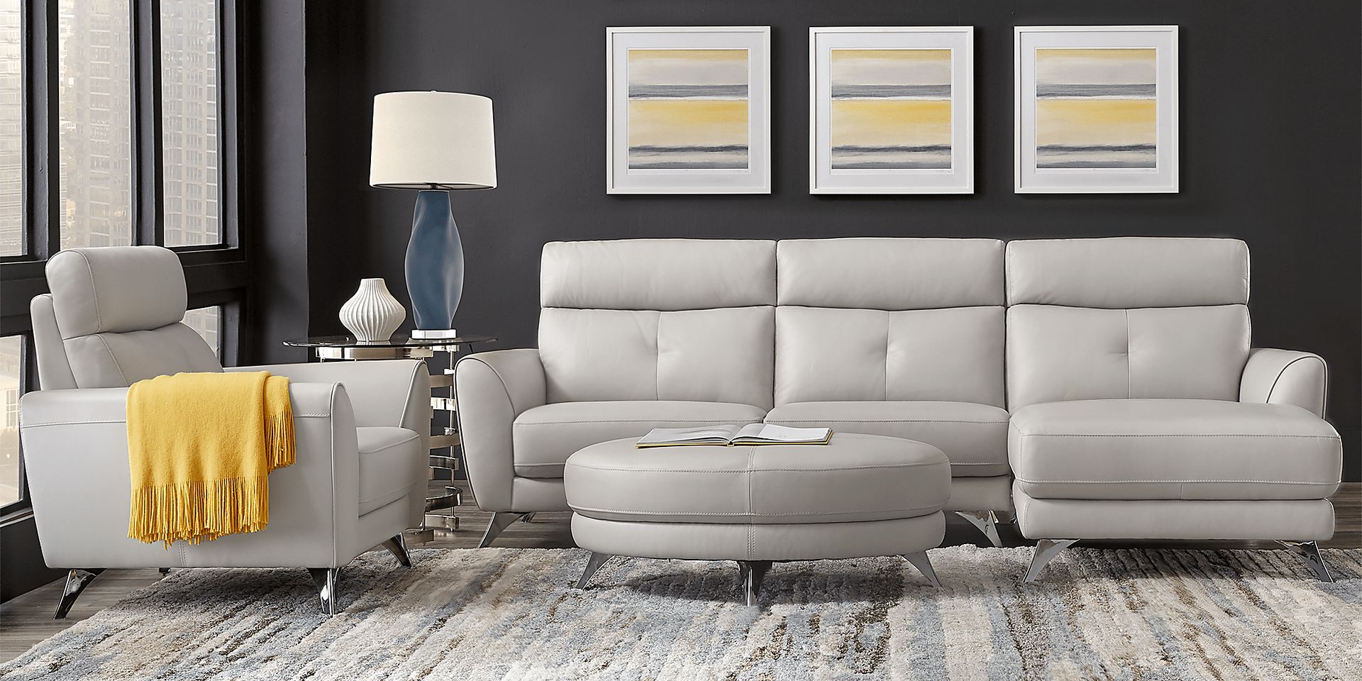 Modena Gray Leather 5 Pc Sectional Living Room - Image 1