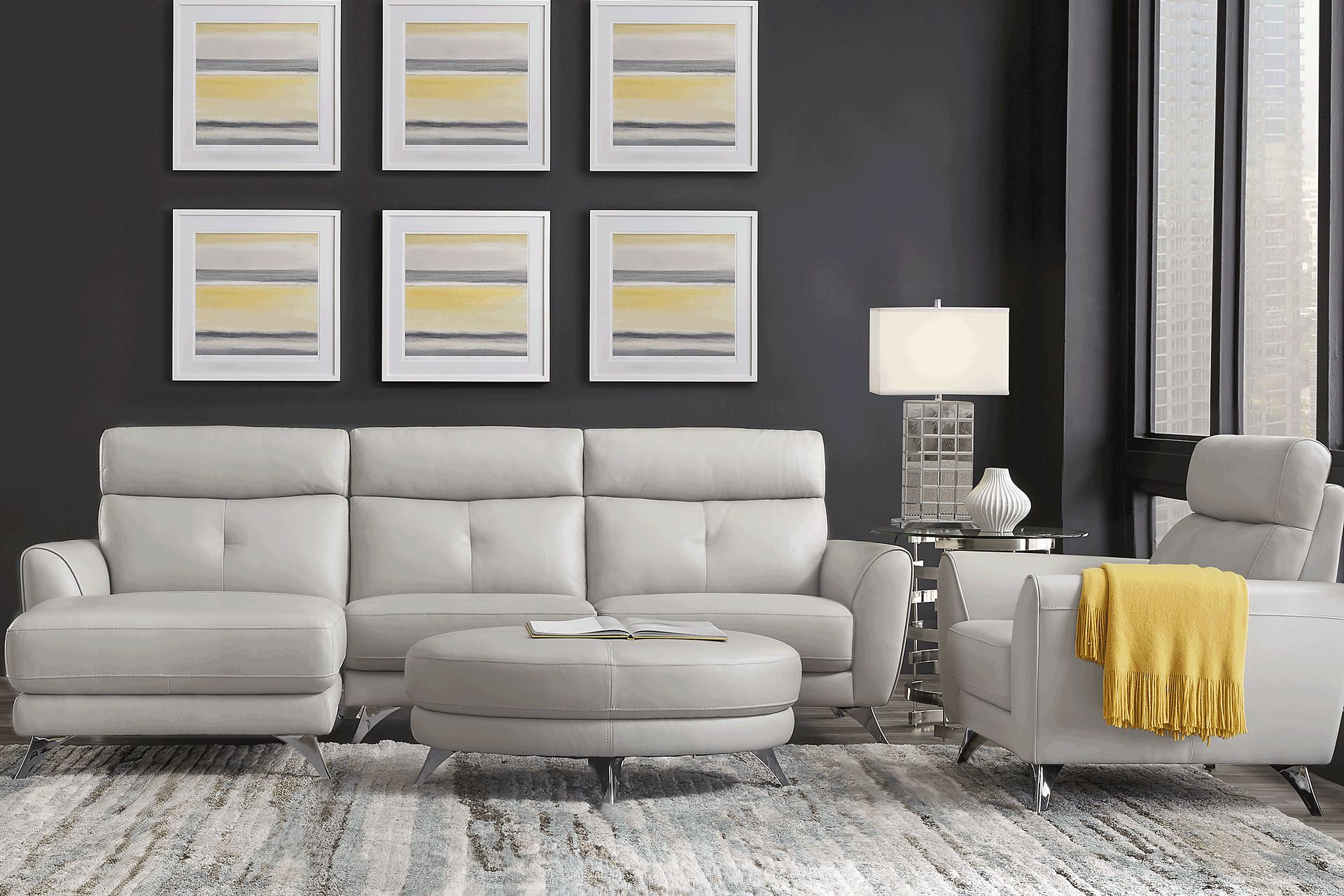 Modena Gray Leather 5 Pc Sectional Living Room - Image 1