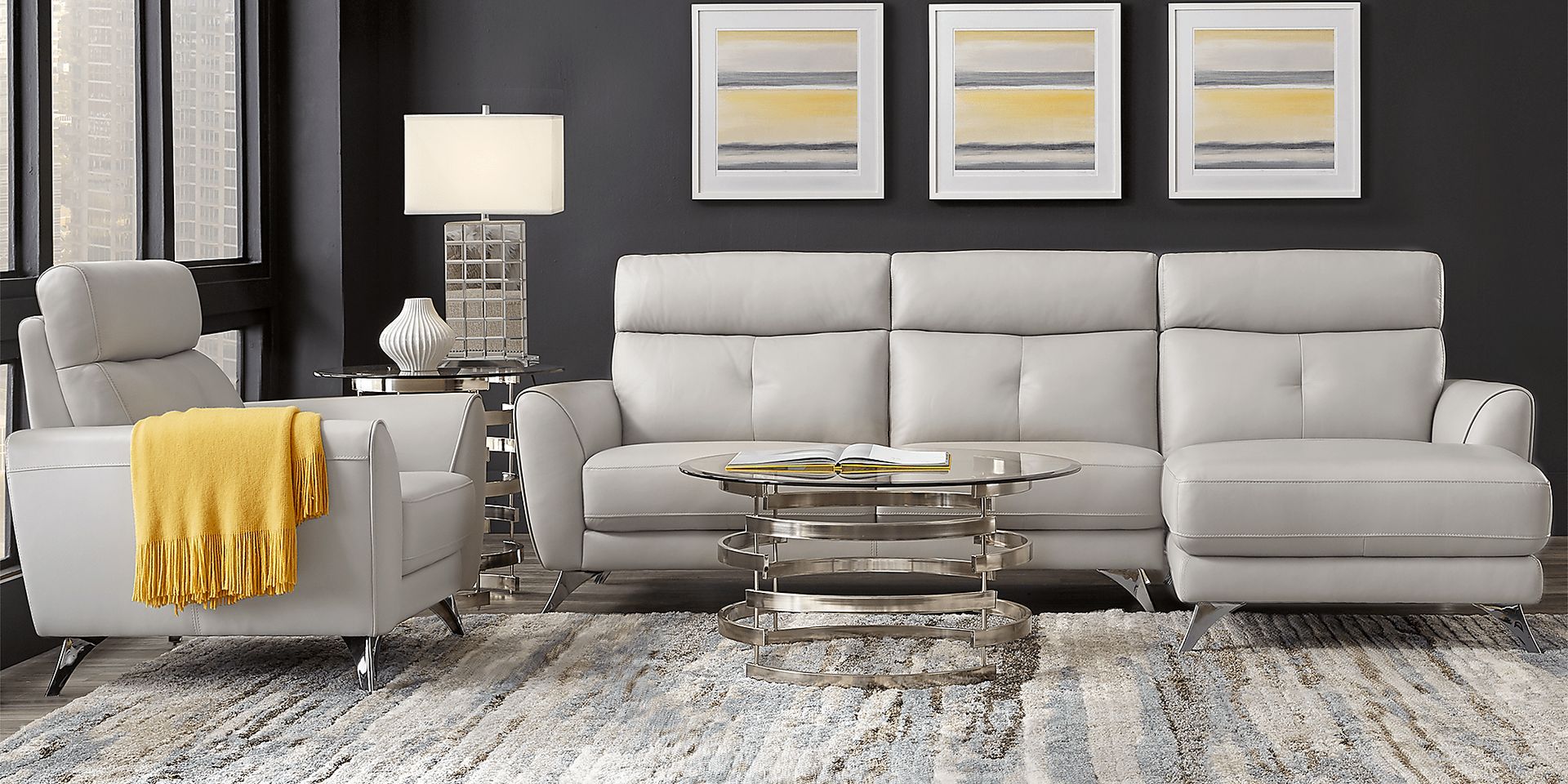 Grey leather sectional rooms to go discount