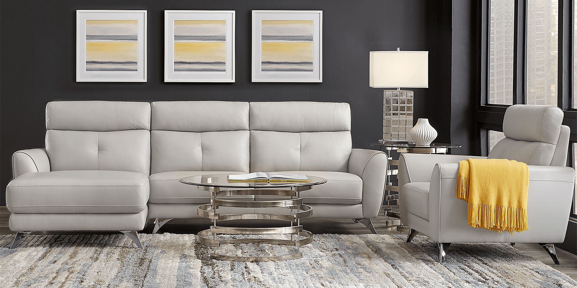 Modena Gray Leather 5 Pc Sectional Living Room - Image 1