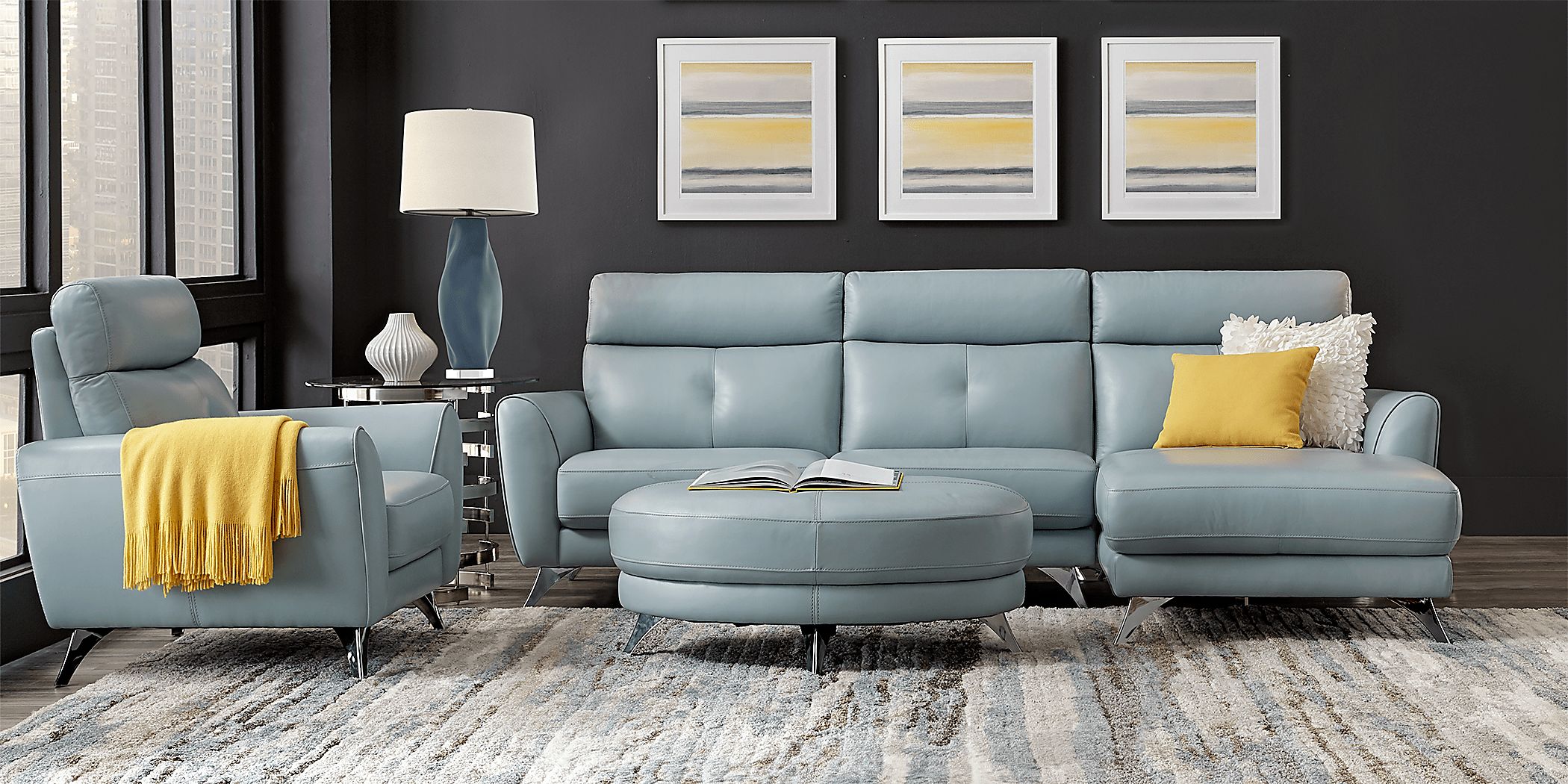 Modena 5 Pc Sky Blue Leather Living Room Set