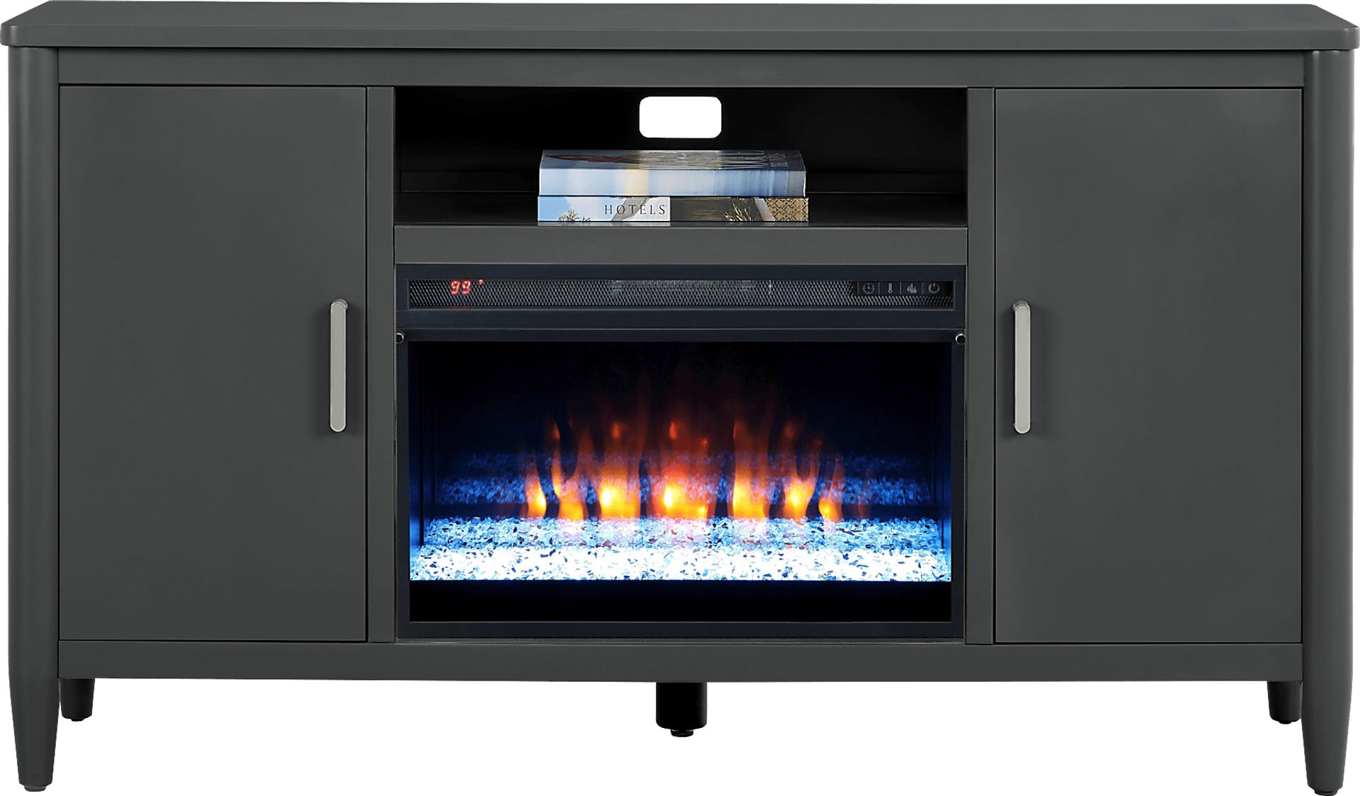 Modern Villa Iron Ore 62 in. Console with Electric Fireplace - Image 2