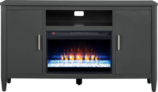 Modern Villa Iron Ore 62 in. Console with Electric Fireplace - Thumbnail - Image 1