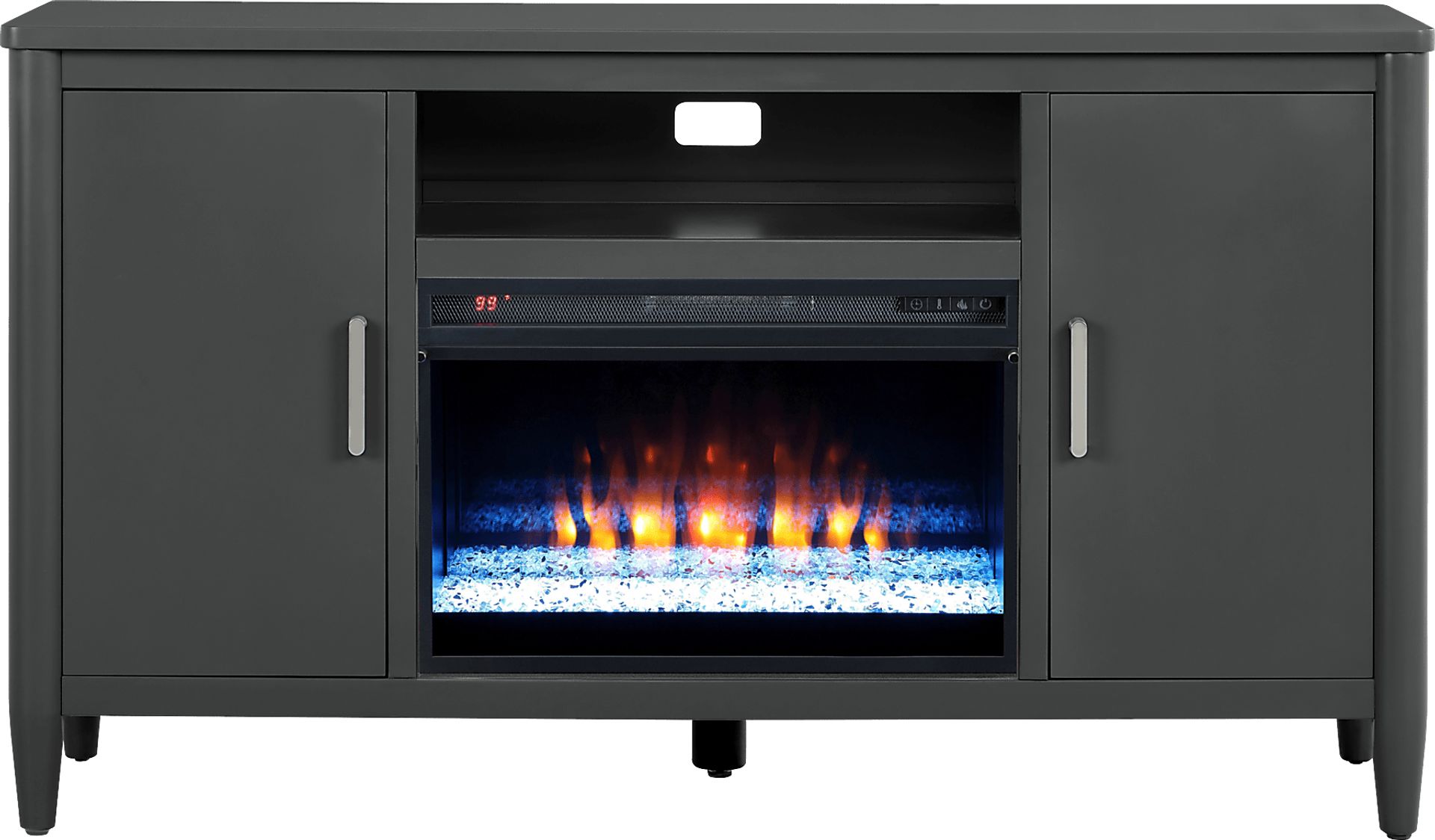 Modern Villa Iron Ore 62 in. Console with Electric Fireplace - Image 1