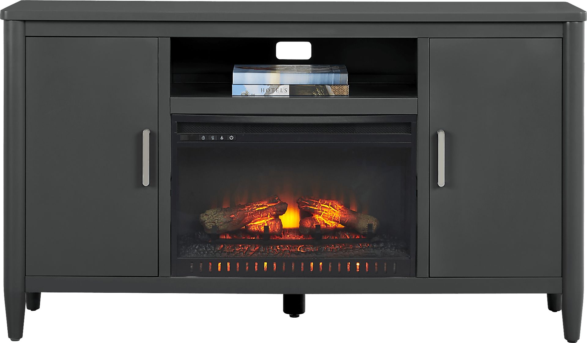 Modern Villa Iron Ore 62 in. Console with Electric Log Fireplace - Image 2