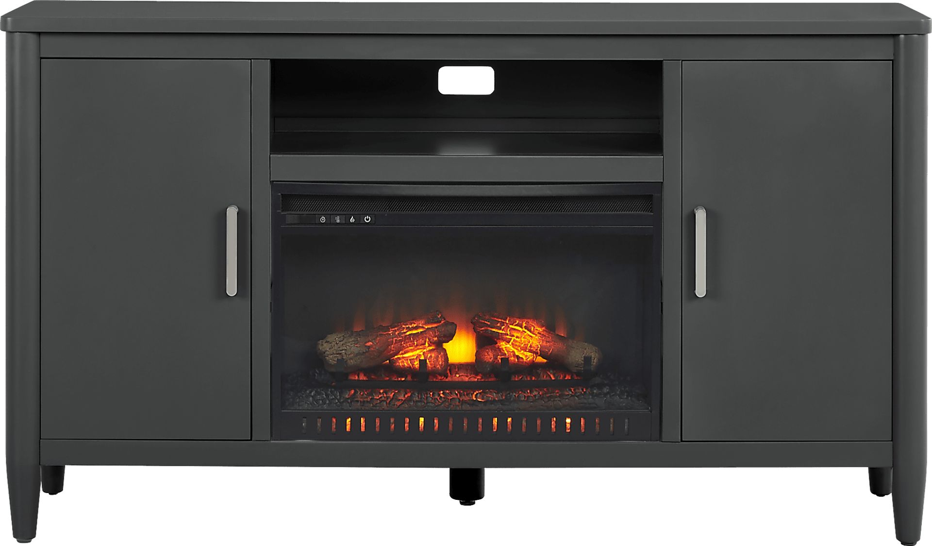 Modern Villa Iron Ore 62 in. Console with Electric Log Fireplace - Image 1