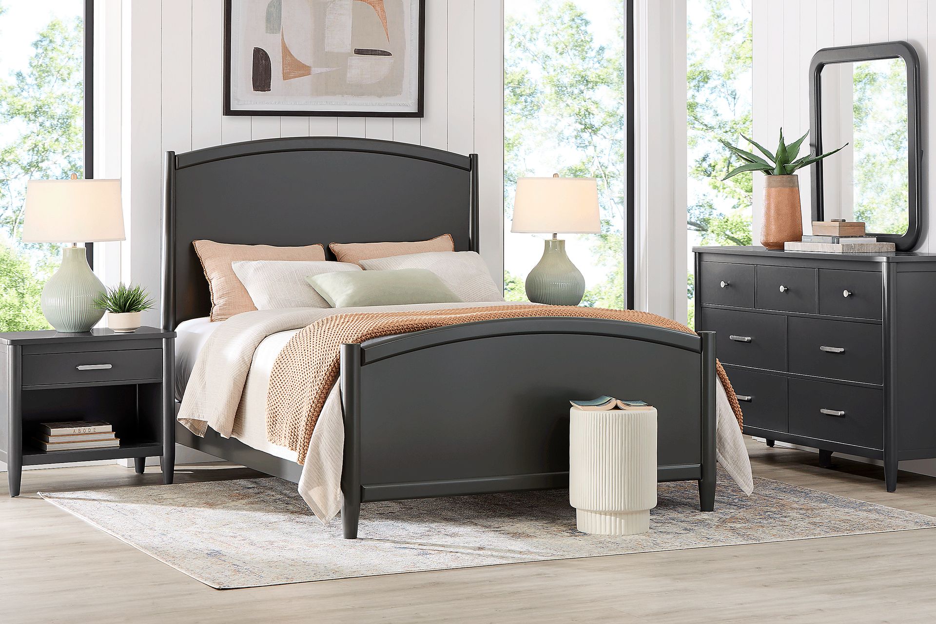 Modern Villa Iron Ore 7 Pc King Panel Bedroom - Image 1