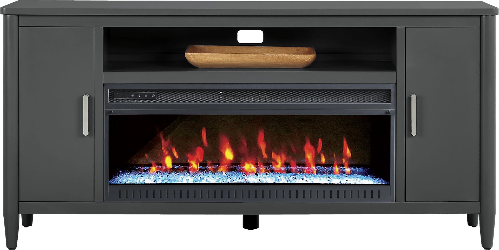 Modern Villa Iron Ore 72 in. Console with Electric Fireplace - Image 1