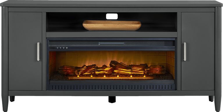 Modern Villa Iron Ore 72 in. Console with Electric Log Fireplace