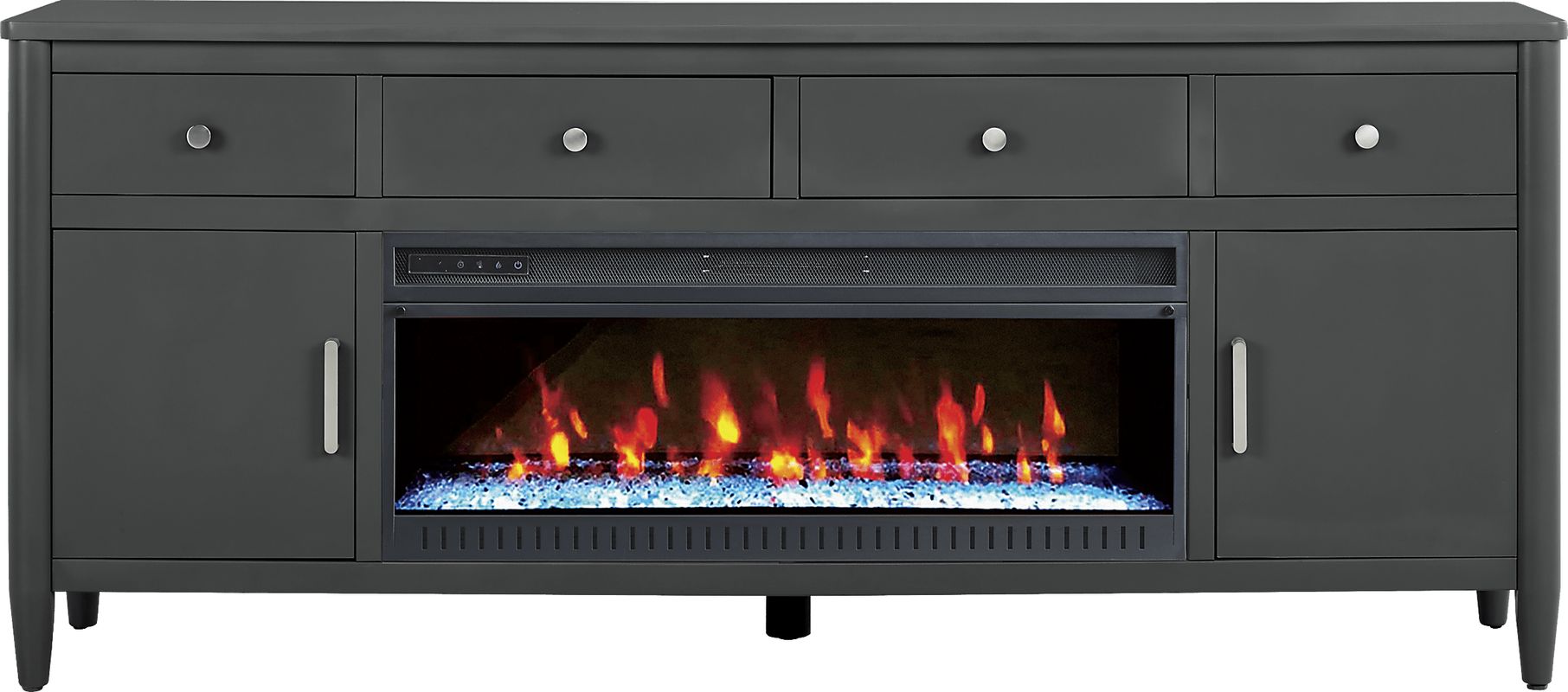 Modern Villa Iron Ore 82 in. Console with Electric Fireplace