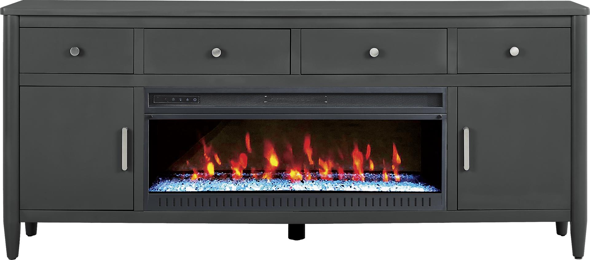 Modern Villa Iron Ore 82 in. Console with Electric Fireplace