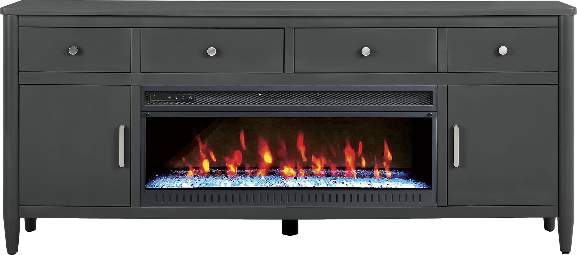 Modern Villa Iron Ore 82 in. Console with Electric Fireplace - Image 1