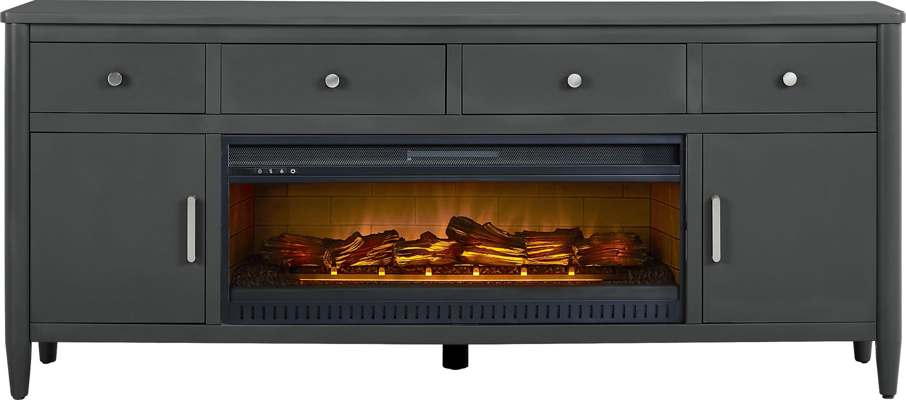 Modern Villa Iron Ore 82 in. Console with Electric Log Fireplace