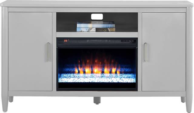 Modern Villa Light Gray 62 in. Console with Electric Fireplace - Thumbnail - Image 2
