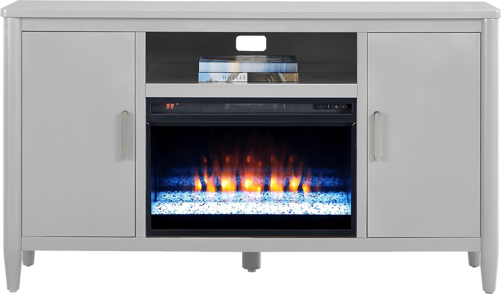 Modern Villa Light Gray 62 in. Console with Electric Fireplace - Image 2