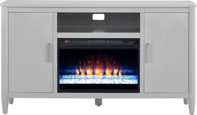 Modern Villa Light Gray 62 in. Console with Electric Fireplace