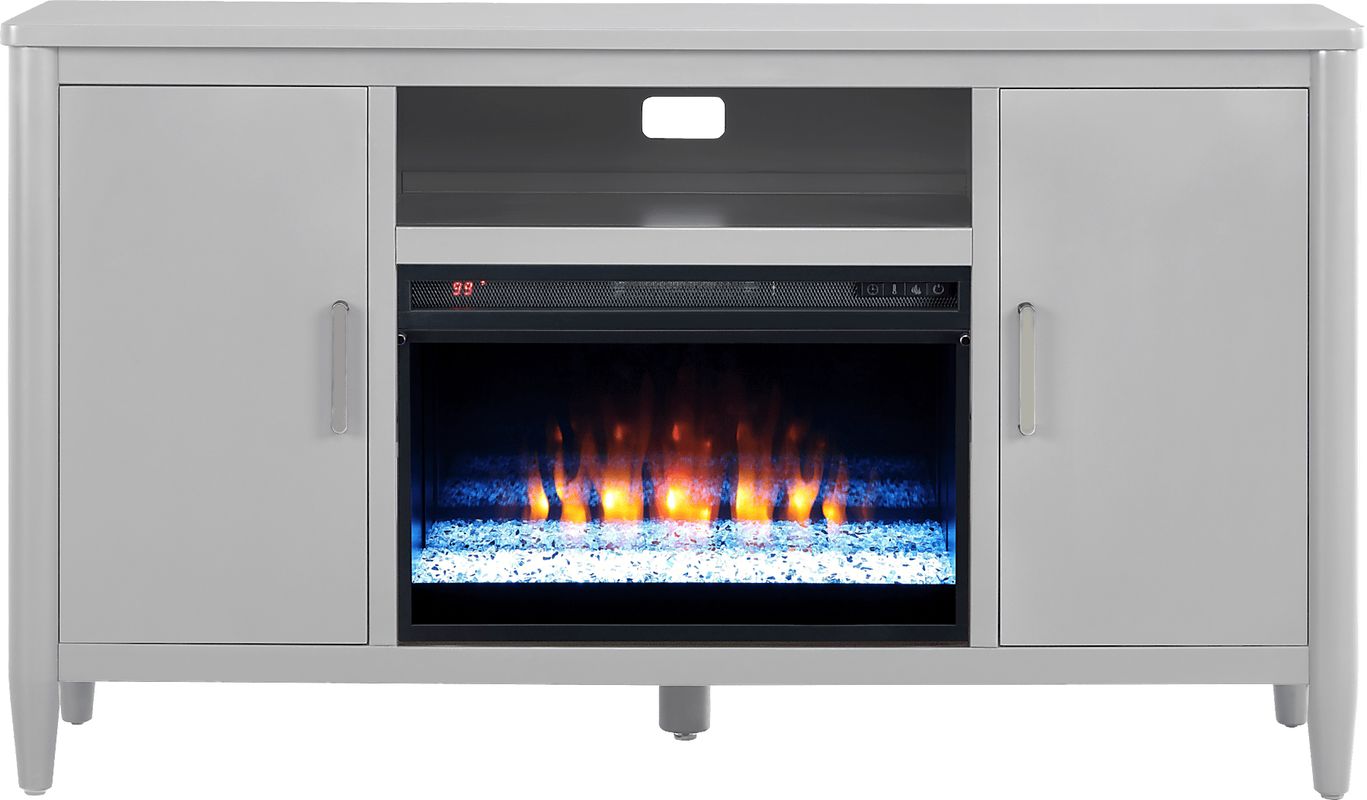 Modern Villa Light Gray 62 in. Console with Electric Fireplace