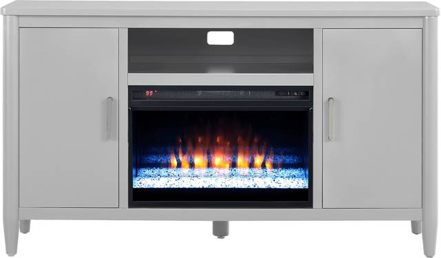 Modern Villa Light Gray 62 in. Console with Electric Fireplace - Thumbnail - Image 1