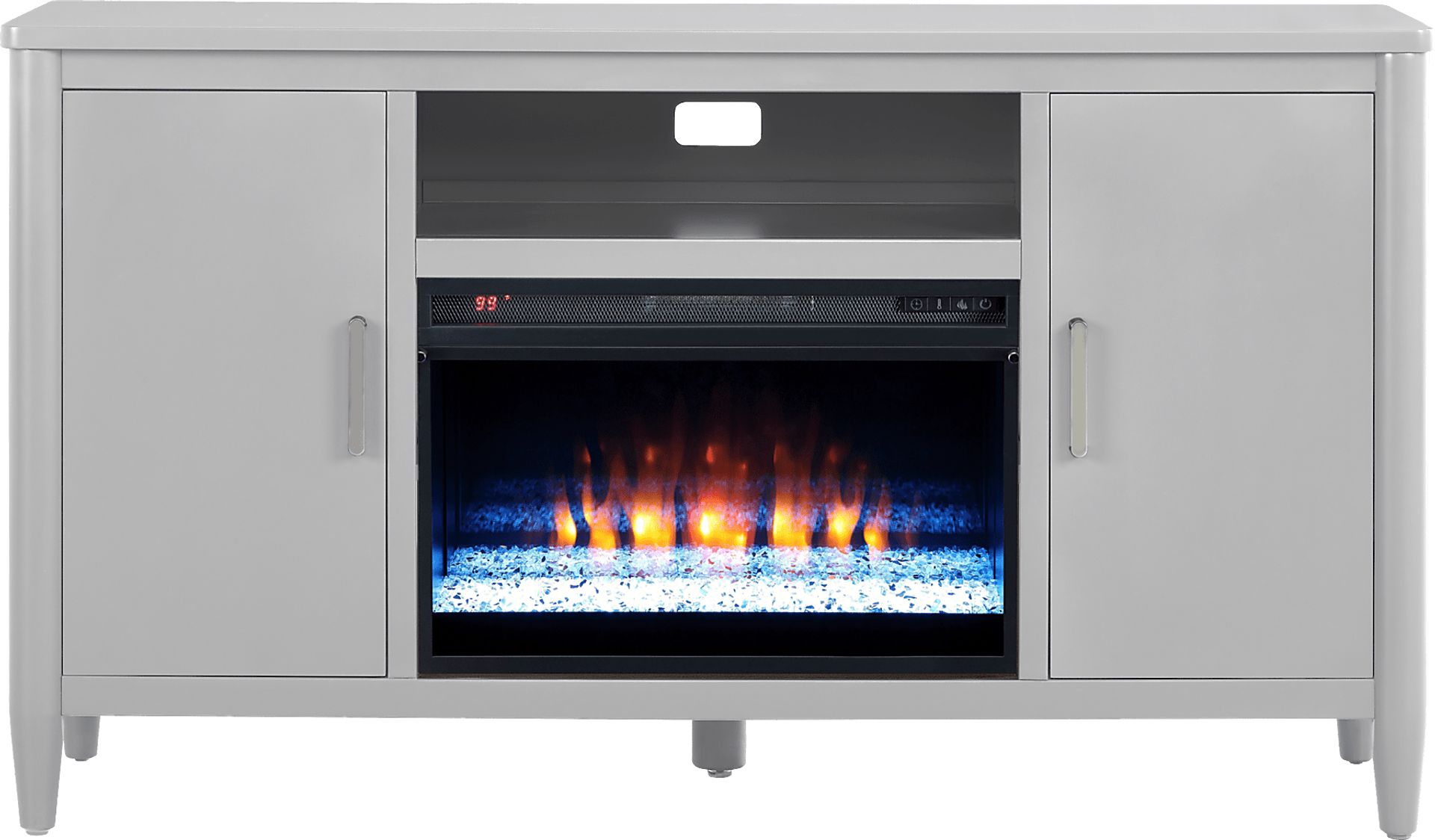 Modern Villa Light Gray 62 in. Console with Electric Fireplace - Image 1