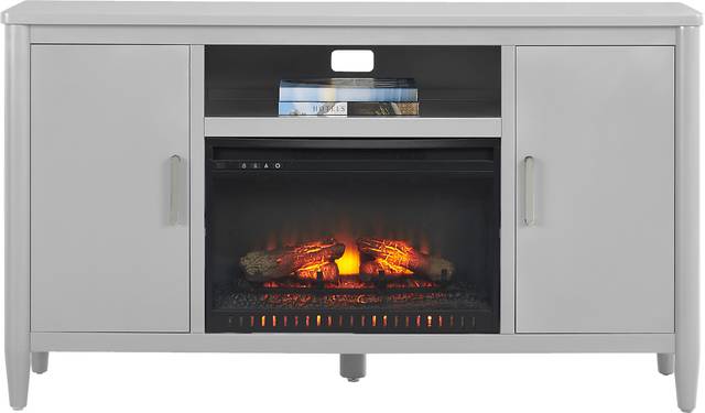 Modern Villa Light Gray 62 in. Console with Electric Log Fireplace - Thumbnail - Image 2