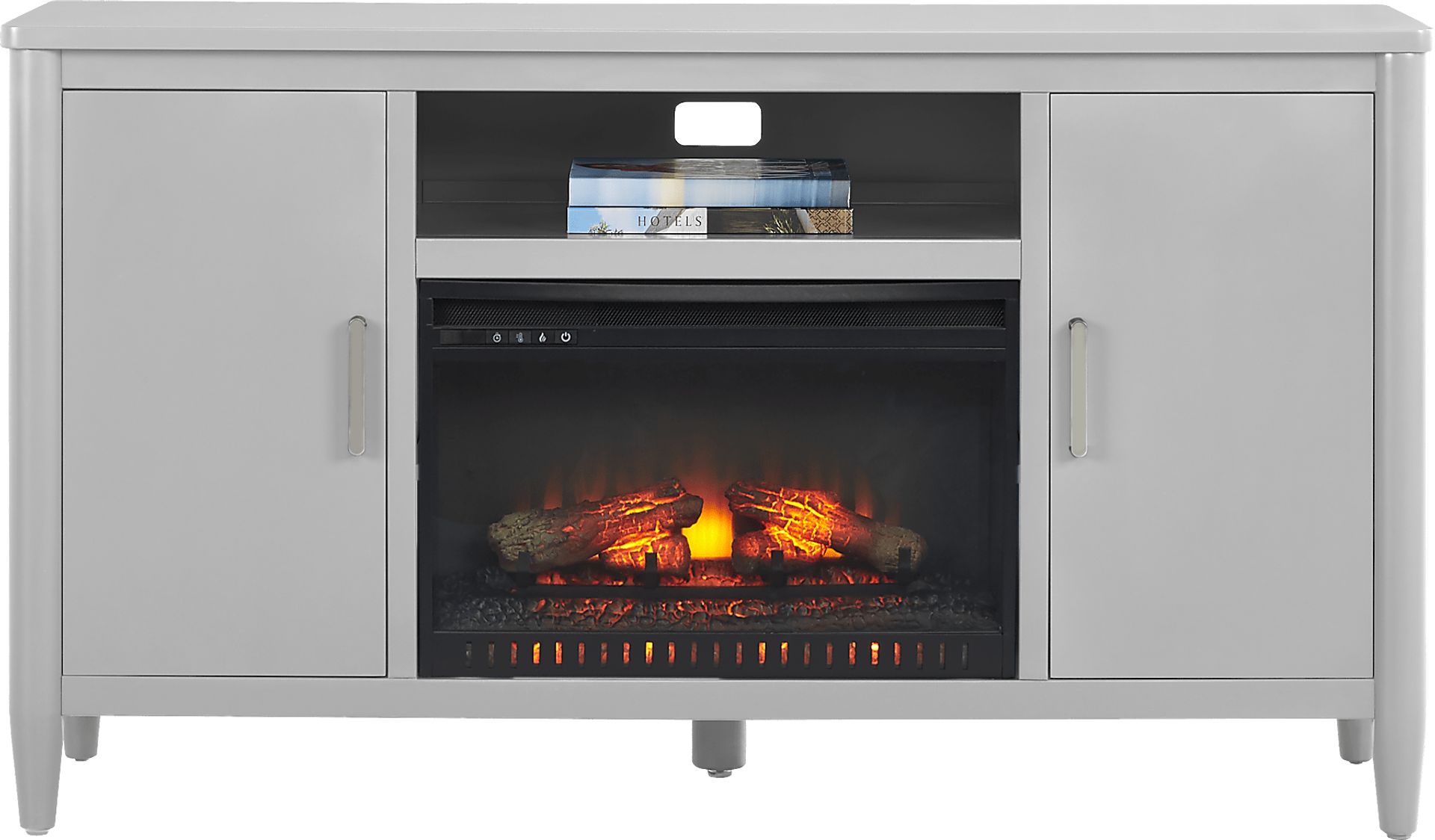 Modern Villa Light Gray 62 in. Console with Electric Log Fireplace - Image 2
