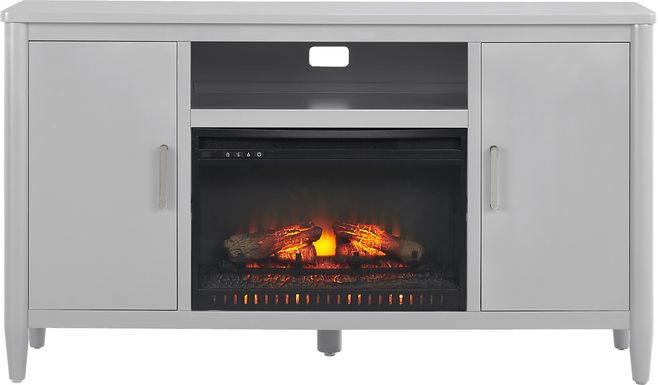 Modern Villa Light Gray 62 in. Console with Electric Log Fireplace