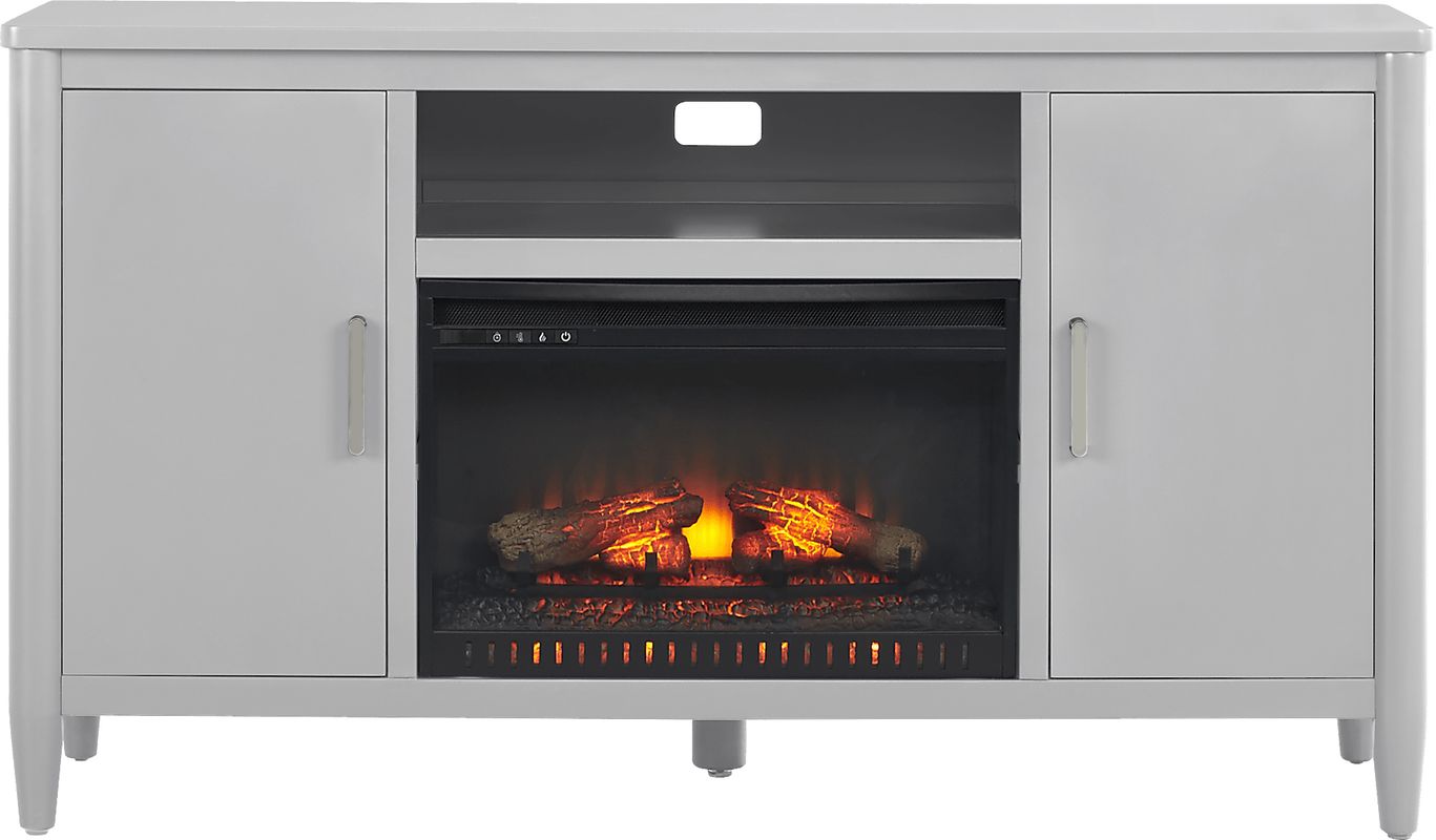 Modern Villa Light Gray 62 in. Console with Electric Log Fireplace