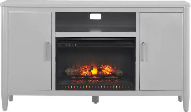 Modern Villa Light Gray 62 in. Console with Electric Log Fireplace - Thumbnail - Image 1