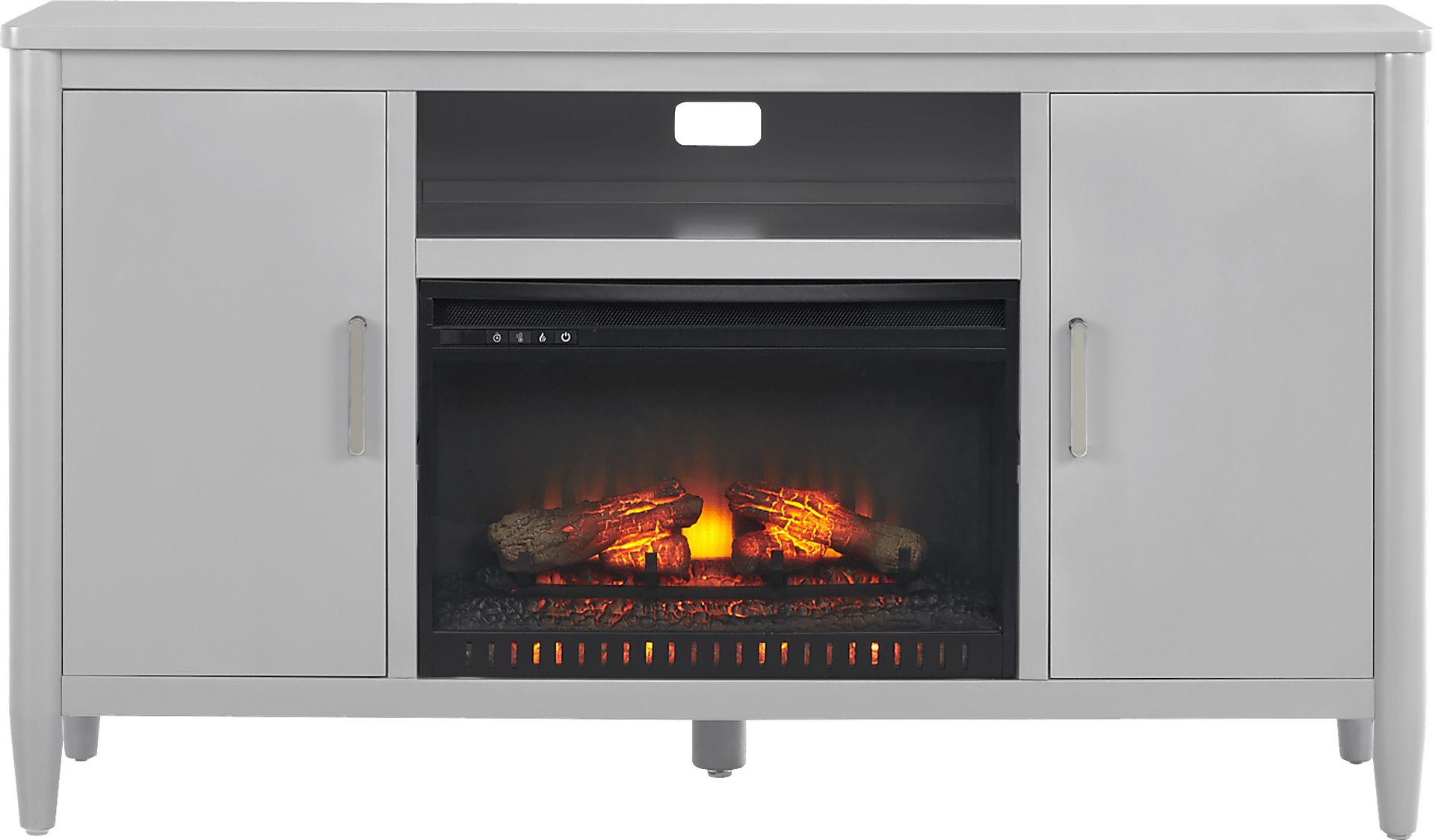 Modern Villa Light Gray 62 in. Console with Electric Log Fireplace - Image 1