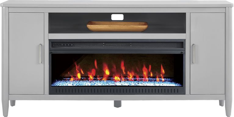 Modern Villa Light Gray 72 in. Console with Electric Fireplace