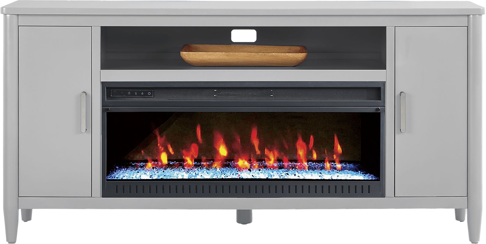 Modern Villa Light Gray 72 in. Console with Electric Fireplace