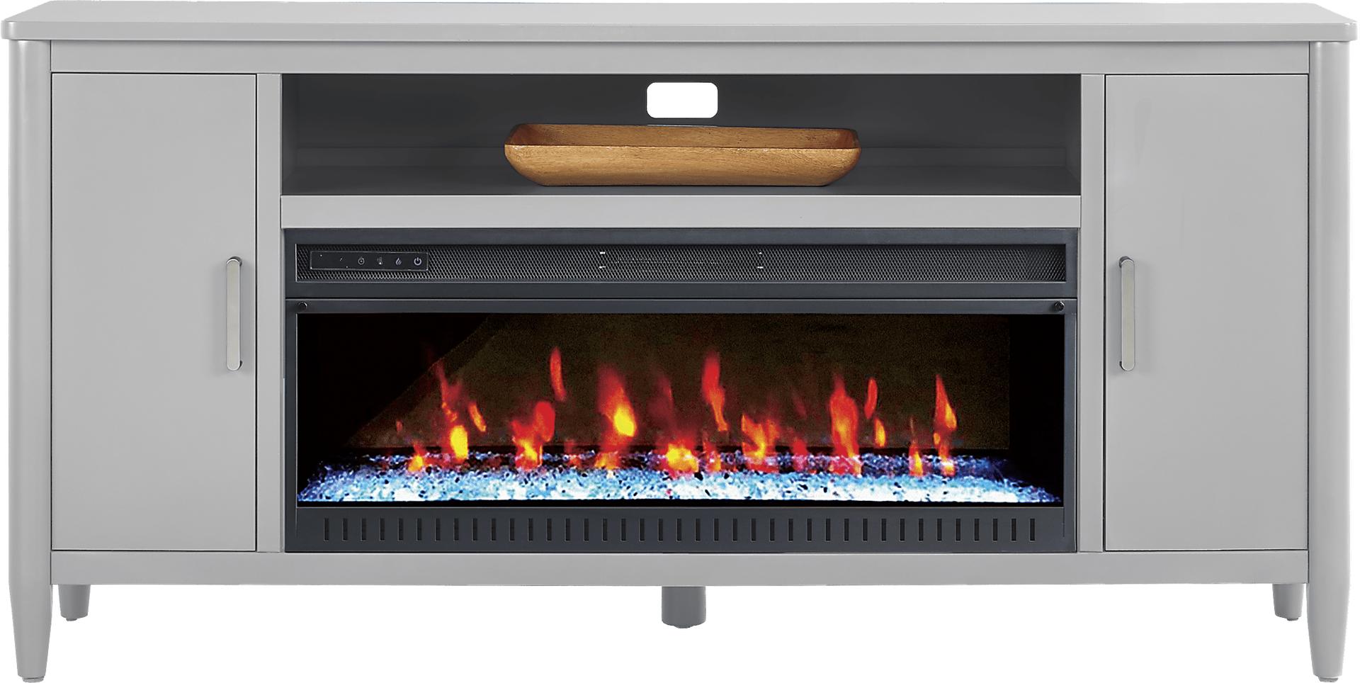 Modern Villa Light Gray 72 in. Console with Electric Fireplace