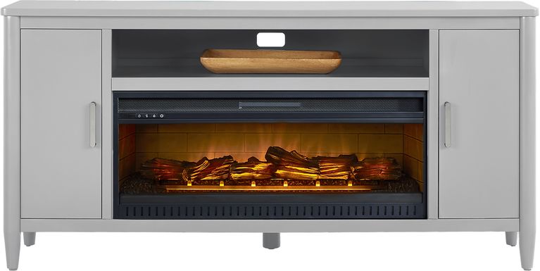 Modern Villa Light Gray 72 in. Console with Electric Log Fireplace